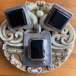 925 and onyx Talleres LaGuna taxco pendant /taxco earrings